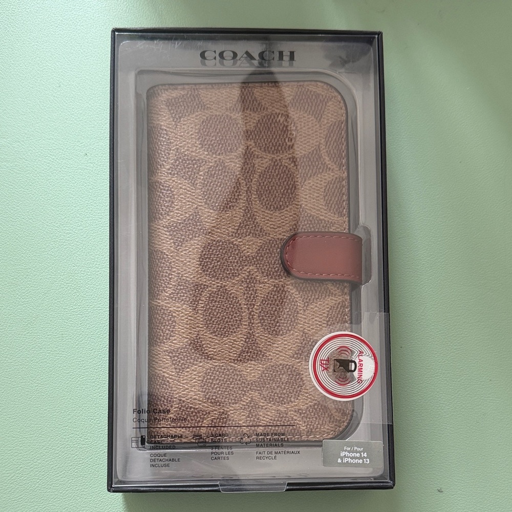 Coach Signature Brown and Tan iPhone 13/14 Case